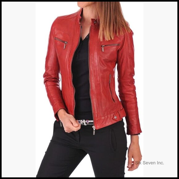 Lambskin Leather Bomber Jacket Slim Fit Casual Style